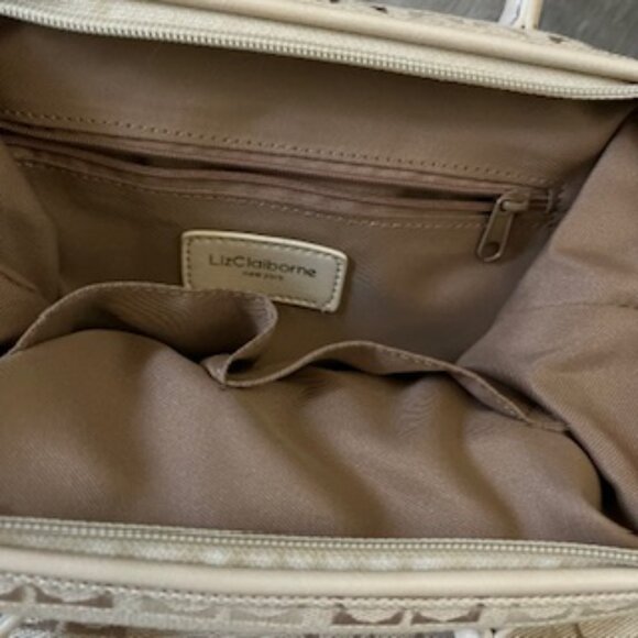 🧡3/15 LizClaiborne Cream Canvas Handbag Gold-Tone Zipper Pull - Picture 12 of 12